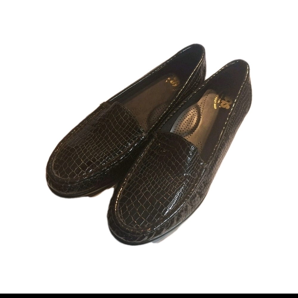 SAS Simplify Everyday Croc Black Leather Women's Loafers. Size 9.5 W